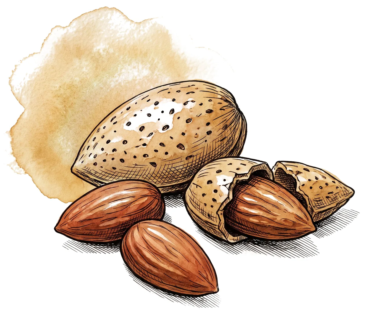 Mamra almonds, painterly illustration